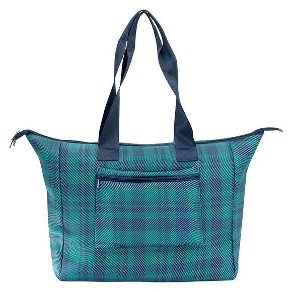 My Tagalongs Handbags - My Tagalongs Weekender Bag Blue Green Plaid Tote Neoprene Travel Bag Gym Bag